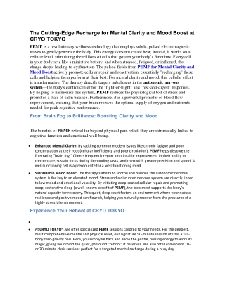 The Cutting-Edge Recharge for Mental Clarity and Mood Boost at CRYO TOKYO