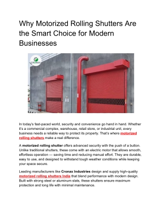 Why Motorized Rolling Shutters Are the Smart Choice for Modern Businesses