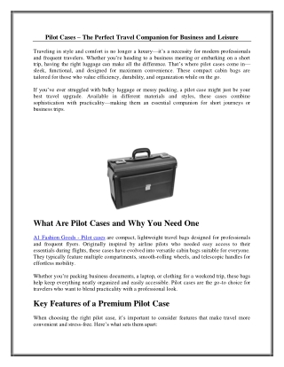 Pilot Cases – The Perfect Travel Companion for Business and Leisure
