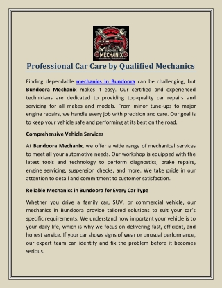 Professional Car Care by Qualified Mechanics