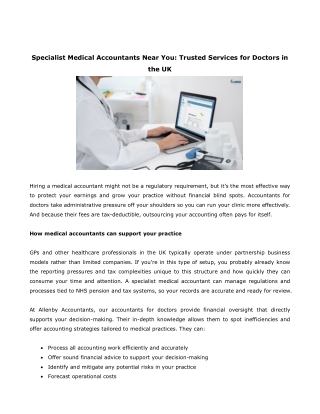 Specialist Medical Accountants Near You Trusted Services for Doctors in the UK
