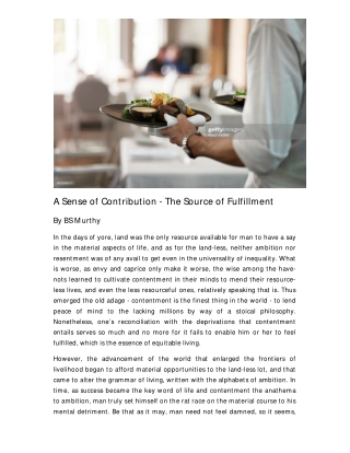 A Sense of Cont ribut ion - The Source of Fulfillment