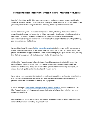 Professional Video Production Services in Indore – After Clap Productions