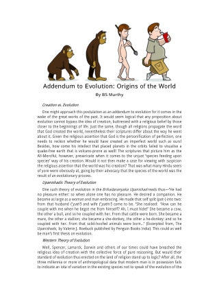 Addendum to Evolution Origins of the World