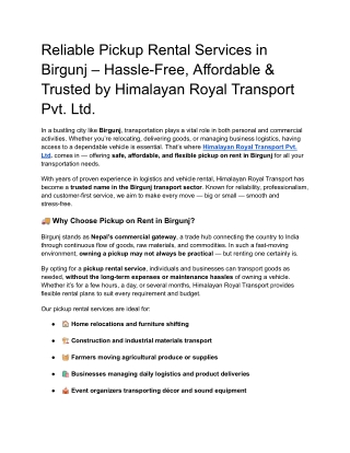 Reliable Pickup Rental Services in Birgunj
