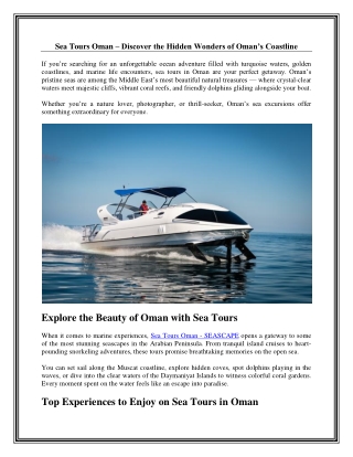 Sea Tours Oman – Discover the Hidden Wonders of Oman’s Coastline