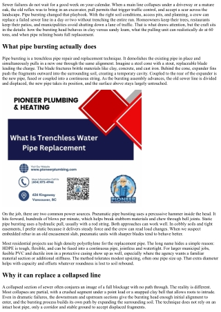 How Pipe Bursting Replaces Collapsed Sewer Lines Without Excavation