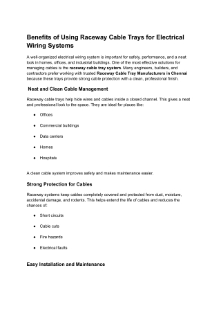 Benefits of Using Raceway Cable Trays for Electrical Wiring Systems