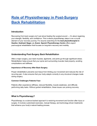 Role of Physiotherapy in Post-Surgery Back Rehabilitation