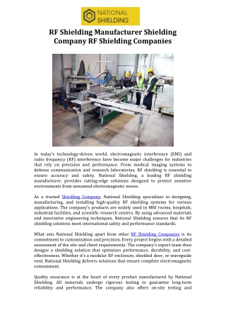 RF Shielding Manufacturer Shielding Company RF Shielding Companies