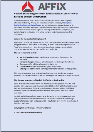 Cuplock Scaffolding System in Saudi Arabia: A Cornerstone of Safe