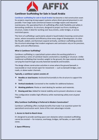 Cantilever Scaffolding for Sale in Saudi Arabia