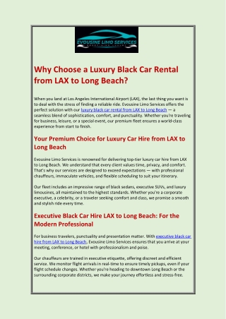 Why Choose a Luxury Black Car Rental from LAX to Long Beach?