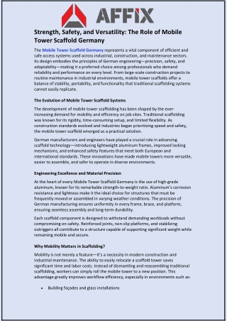 Strength, Safety, and Versatility: The Role of Mobile Tower Scaffold Germany