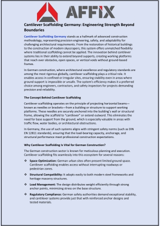 Cantilever Scaffolding Germany: Engineering Strength Beyond Boundaries