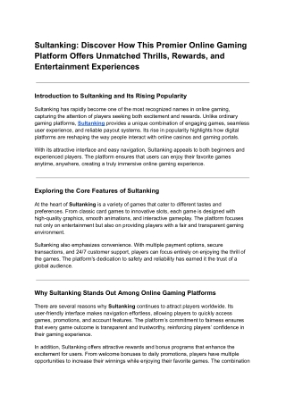 Sultanking_ Discover How This Premier Online Gaming Platform Redefines Excitement, Rewards, and Player Engagement