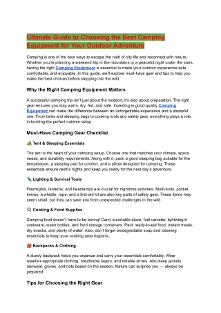 Ultimate Guide to Choosing the Best Camping Equipment for Your Outdoor Adventure