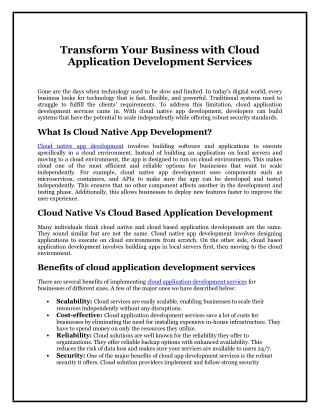 Transform Your Business with Cloud Application Development Services