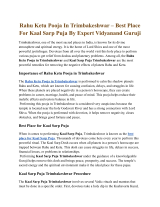Rahu Ketu Pooja In Trimbakeshwar – Best Place For Kaal Sarp Puja By Expert Vidyanand Guruji