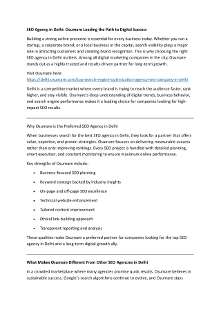 SEO Agency in Delhi: Osumare Leading the Path to Digital Success