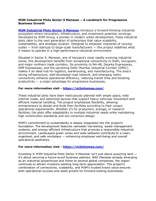 M3M Industrial Plots Sector 9 Manesar – A Landmark for Progressive Business Growth