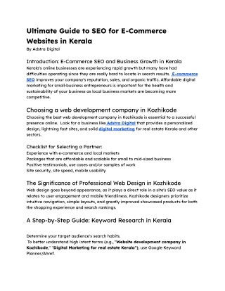 Ultimate Guide to SEO for E-Commerce Websites in Kerala