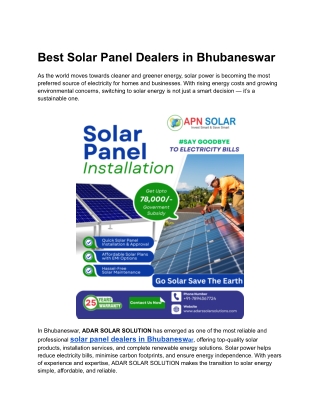 Best Solar Panel Dealers in Bhubaneswar
