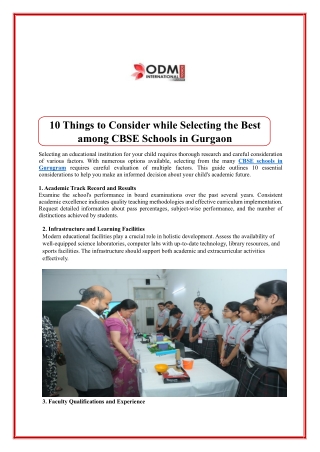 10 Things to Consider while Selecting the Best among CBSE Schools in Gurgaon