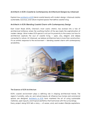 Architects in ECR  Coastal and Contemporary Architectural Designs by Urbanwal