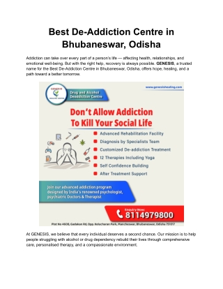 Best De-Addiction Centre in Bhubaneswar, Odisha