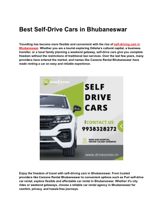 Best Self-Drive Cars in Bhubaneswar