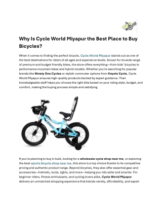 Why Is Cycle World Miyapur the Best Place to Buy Bicycles?