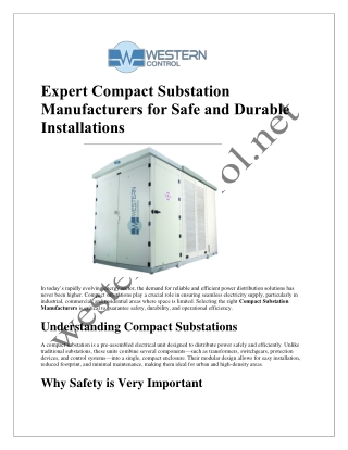 Expert Compact Substation Manufacturers for Safe and Durable Installations