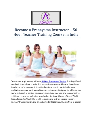 Become a Pranayama Instructor – 50 Hour Teacher Training Course in India