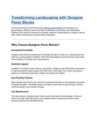 Transforming Landscaping with Designer Paver Blocks