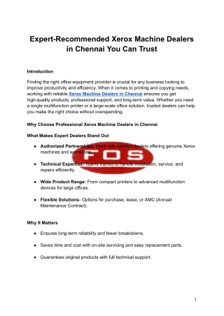 Expert-Recommended Xerox Machine Dealers in Chennai You Can Trust