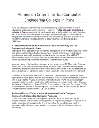 Admission Criteria for Top Computer Engineering Colleges in Pune