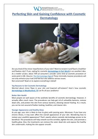 Perfecting Skin and Gaining Confidence with Cosmetic Dermatology