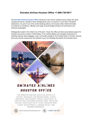 Emirates Airlines Houston Office  1-888-738-0817