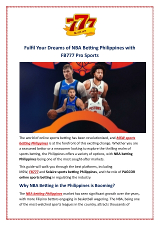 Fulfil Your Dreams of NBA Betting Philippines with FB777 Pro Sports