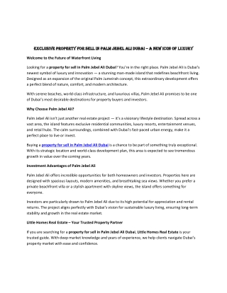 Exclusive Property for Sell in Palm Jebel Ali Dubai – A New Icon of Luxury