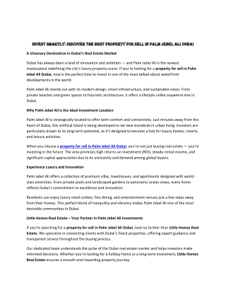 Invest Smartly - Discover the Best Property for Sell in Palm Jebel Ali Dubai