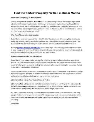 Find the Perfect Property for Sell in Dubai Marina