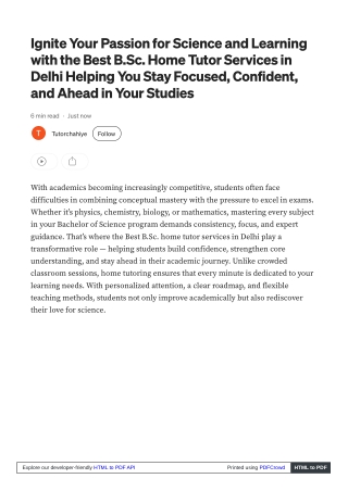 Best B.Sc. home tutor services in Delhi