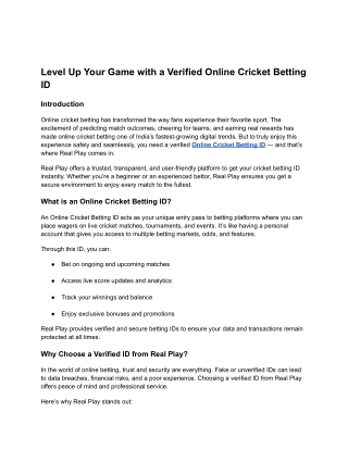 Level Up Your Game with a Verified Online Cricket Betting ID