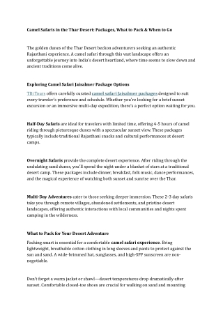 Camel Safaris in the Thar Desert Packages, What to Pack & When to Go