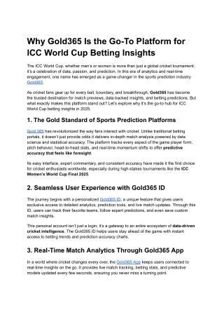 Why Gold365 Is the Go-To Platform for ICC World Cup Betting Insights 2