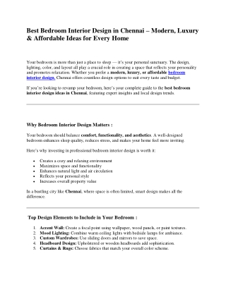 Best Bedroom Interior Design in Chennai