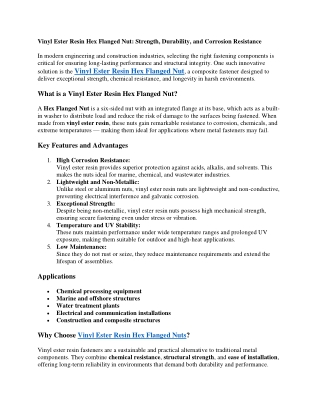 Vinyl Ester Resin Hex Flanged Nut
