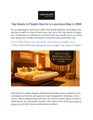 Top Hotels in Panjim Goa for a Luxurious Stay in 2026